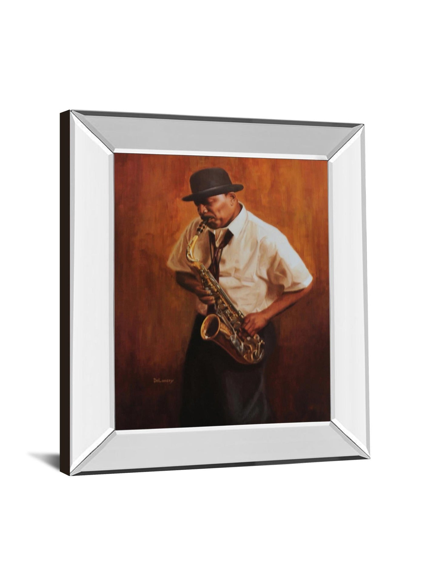 Sax Player - Mirror Framed Print Wall Art - White Classy Art