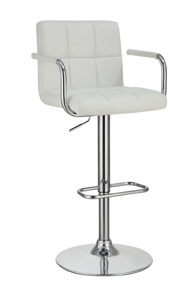 G121097 Contemporary White and Chrome Adjustable Bar Stool with Arms Coaster Z2 Premium