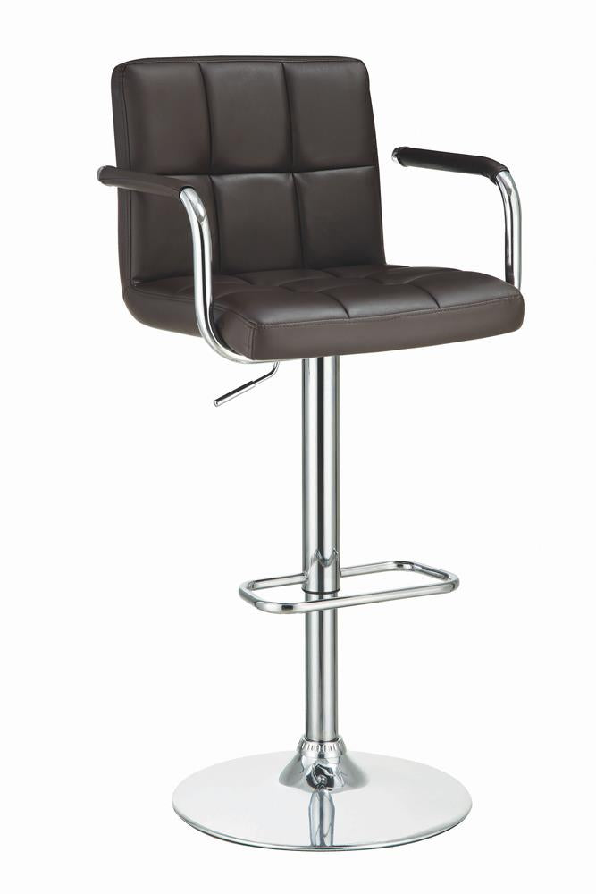 G121099 Contemporary Brown Faux Leather and Chrome Adjustable Bar Stool with Arms Coaster Z2 Premium