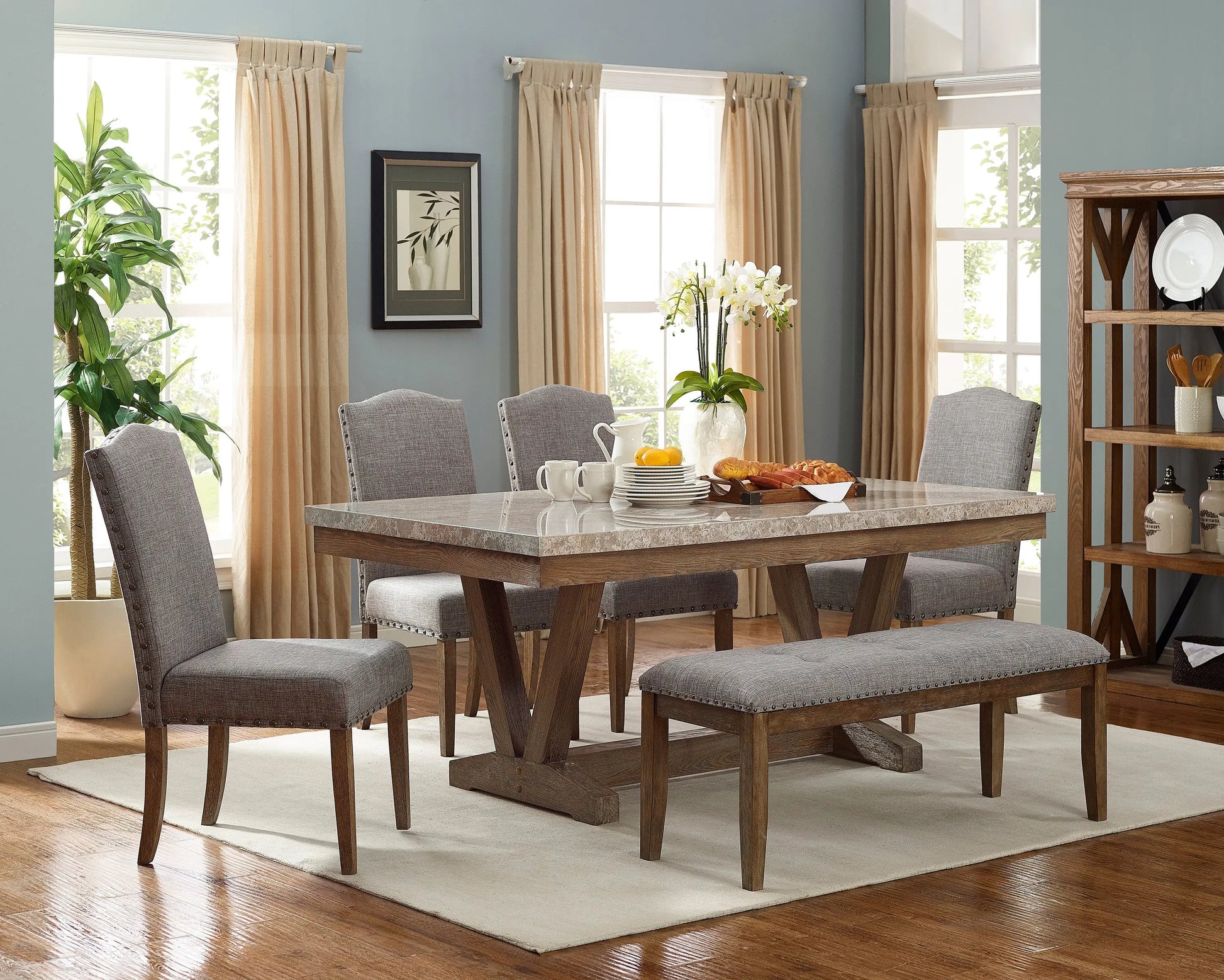 Vesper Brown/Gray Marble Rectangular Dining Set Crown Mark