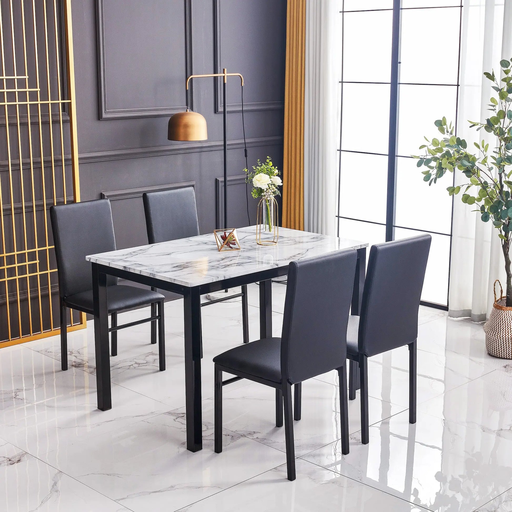 Aiden White/Black 5-Piece Dining Set Crown Mark