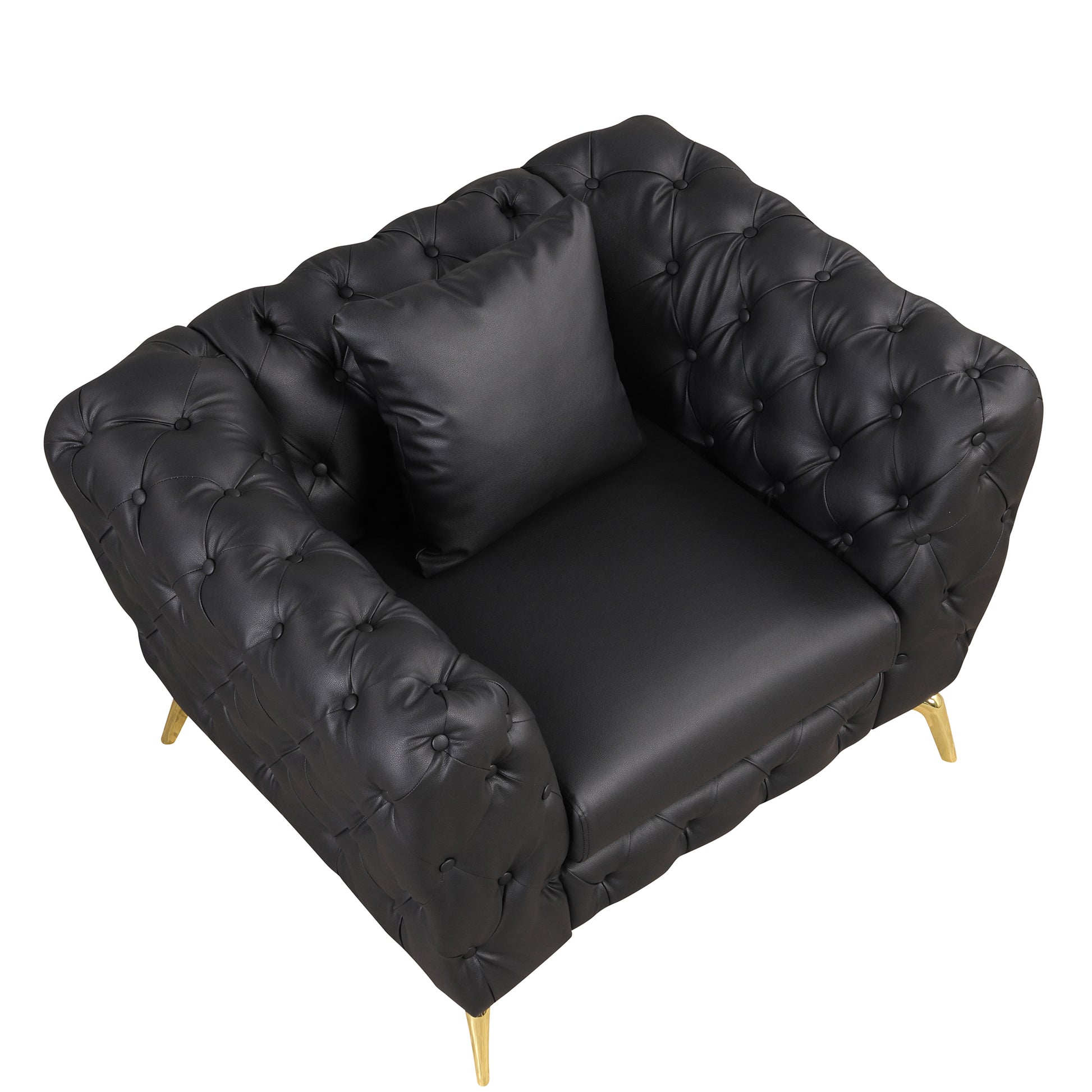 44" Modern Tufted Accent Sofa Chair PU Upholstered Sofa with Sturdy Metal Legs, Button Tufted Back, Single Sofa Chair for Living Room,Apartment,Home Office, Black House to Home Furnishings LLC