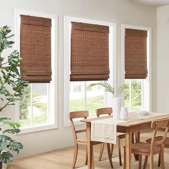 Bamboo Light Filtering Roman Shade 64"L Teak Olliix.com