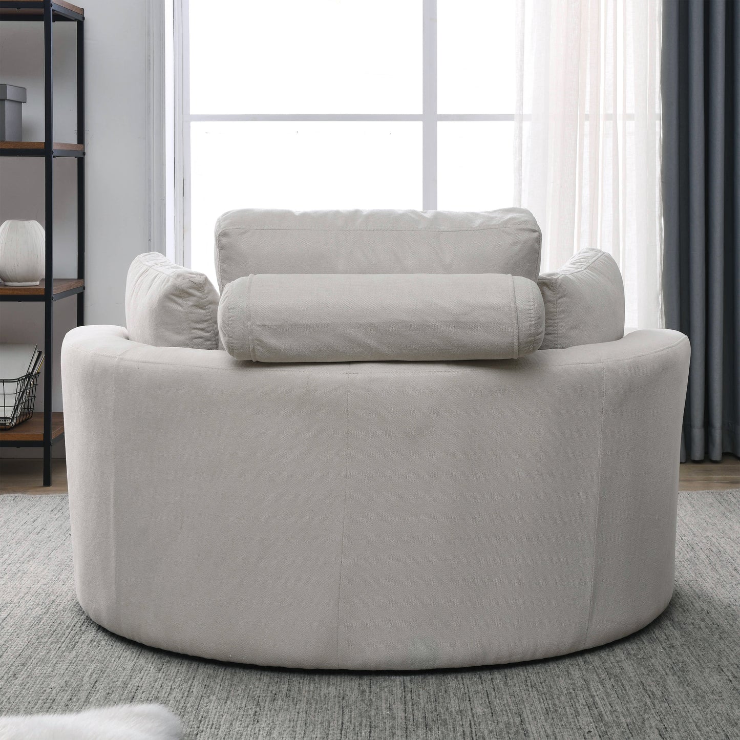 [Video] Welike Swivel Accent Barrel Modern Sofa Lounge Club Big Round Chair with Storage Ottoman Linen Fabric for Living Room Hotel with Pillows House to Home Furnishings LLC