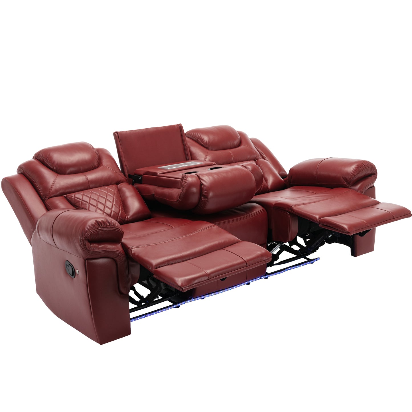 3 Pieces Recliner Sofa Sets Home Theater Seating Manual Recliner Chair with Center Console and LED Light Strip for Living Room, Wind Red House to Home Furnishings LLC