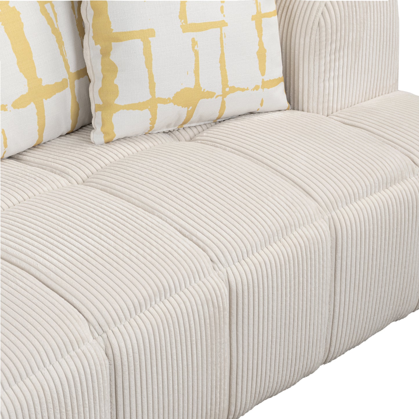 103.9" Modern Couch Corduroy Fabric Comfy Sofa with Rubber Wood Legs, 4 Pillows for Living Room, Bedroom, Office, Beige House to Home Furnishings LLC