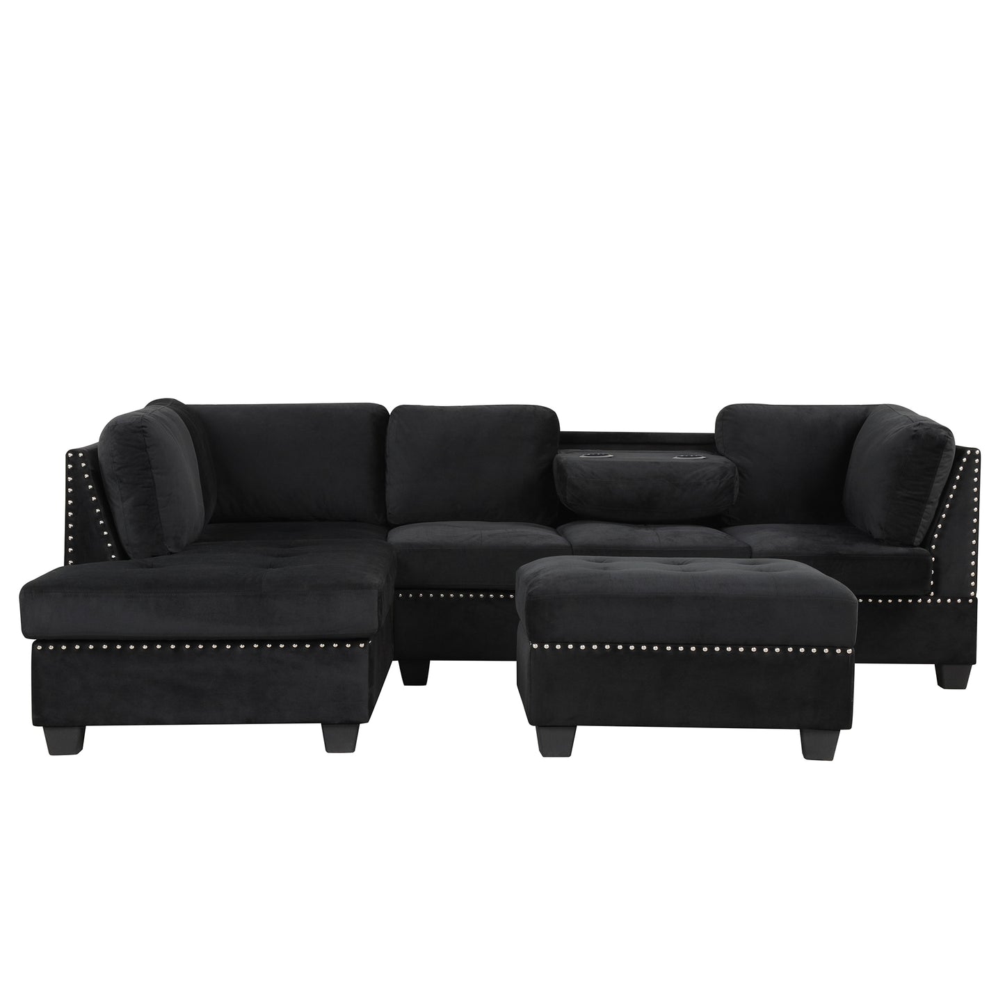 104.5" Reversible Sectional Sofa Space Saving with Storage Ottoman Rivet Ornament L-
shape Couch for Small or Large Space Dorm Apartment,Black(Old:SG000406AAA) House to Home Furnishings LLC