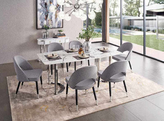 ESF Furniture - Extravaganza 8 Piece 131 Dining Table Set in Silver - 131D-8SET ESF Furniture