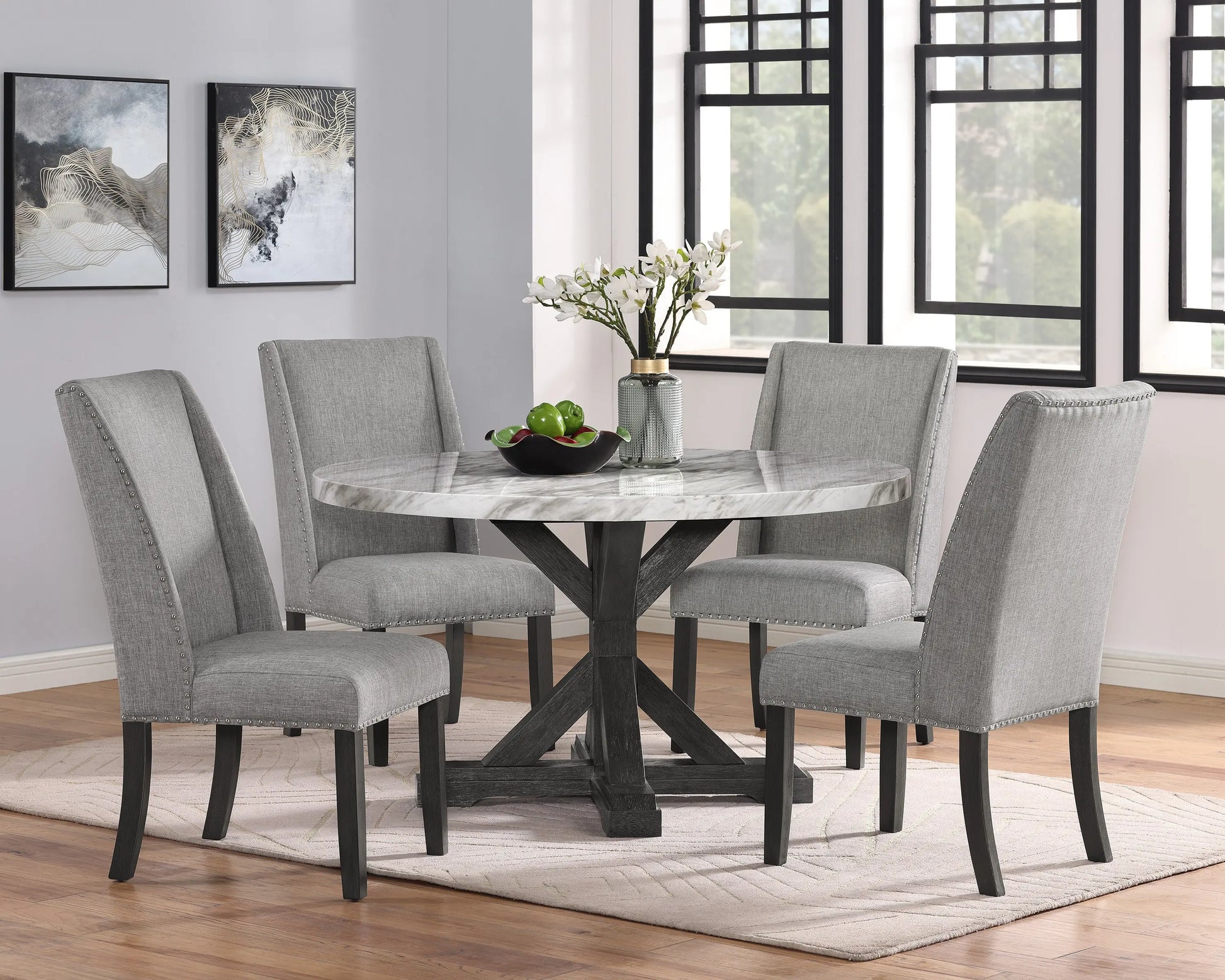 Vance Gray Round Dining Set Crown Mark