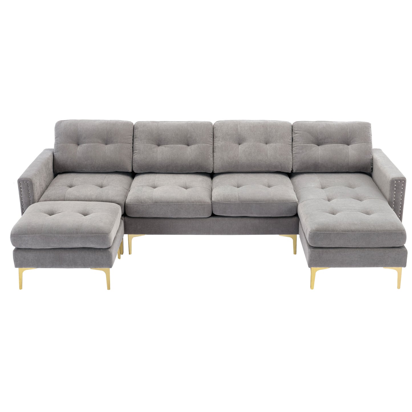 110" L-Shape Convertible Sectional Sofa Couch with Movable Ottoman for Living Room, Apartment, Office, Light Grey House to Home Furnishings LLC