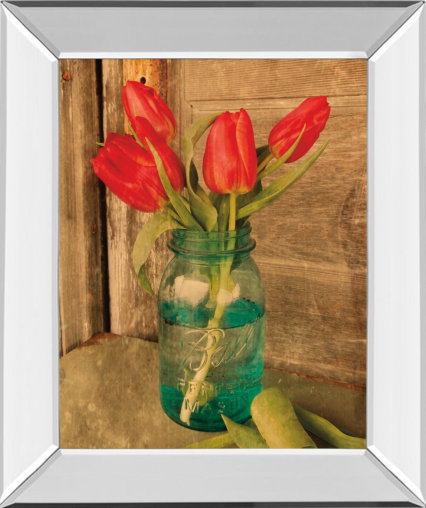 Country Tulips By Anthony Smith - Mirror Framed Print Wall Art - Red Classy Art