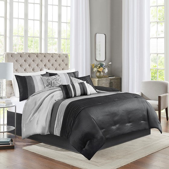 7 Piece Comforter Set Black Queen Olliix.com