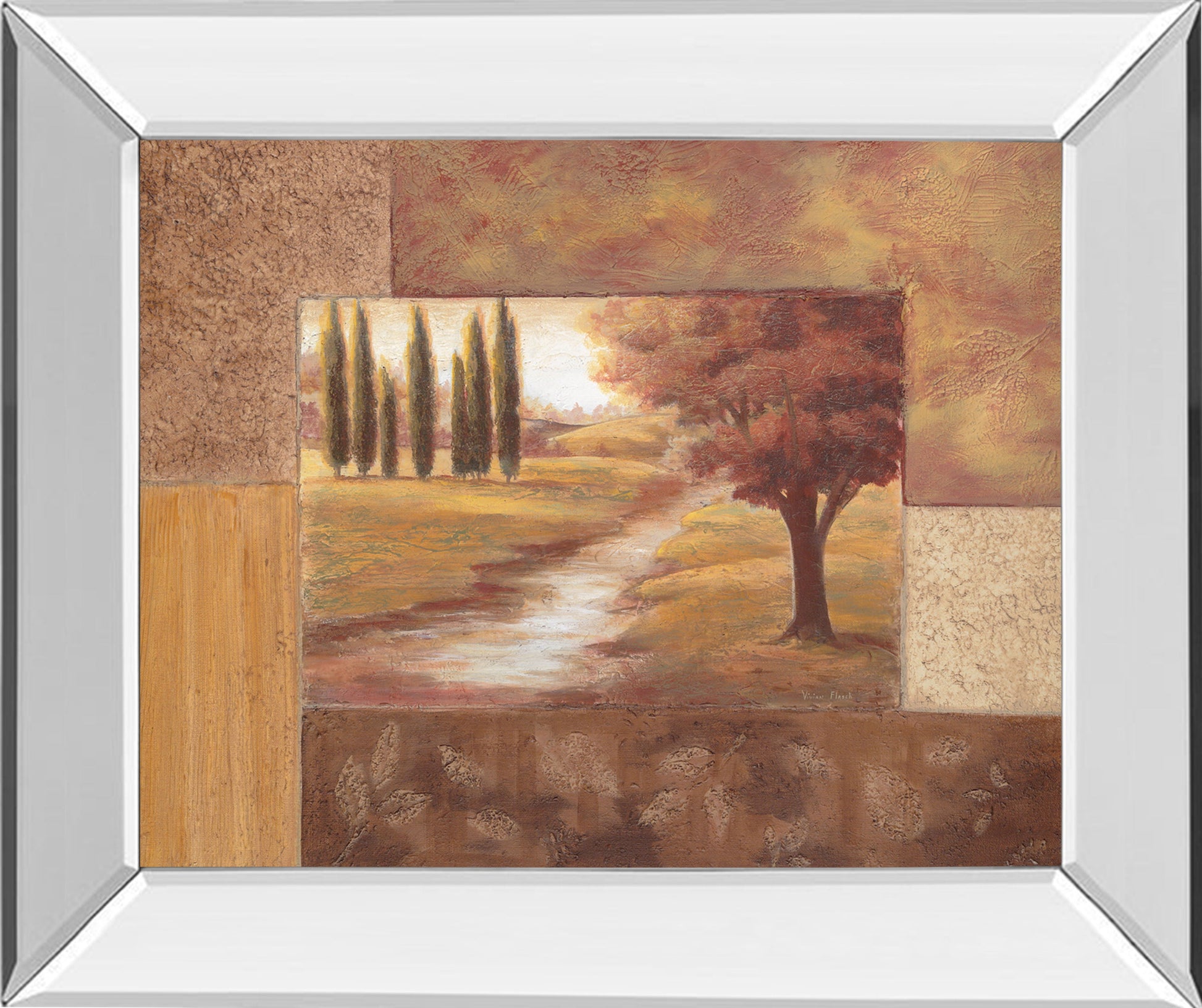 Peaceful Stream Il By Vivian Flasch - Mirror Framed Print Wall Art - Dark Brown Classy Art