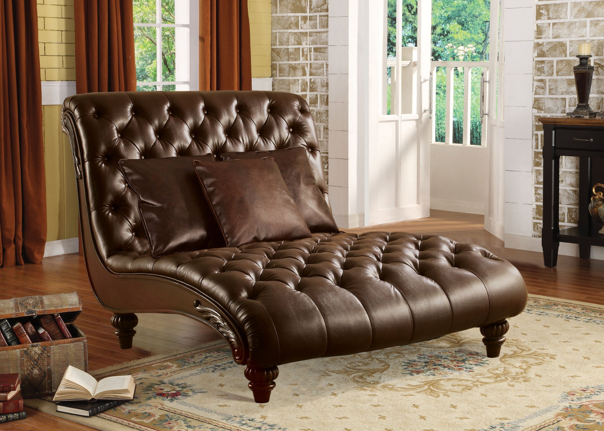 Anondale 2-Tone Brown PU Chaise & 3Pillows ACME East