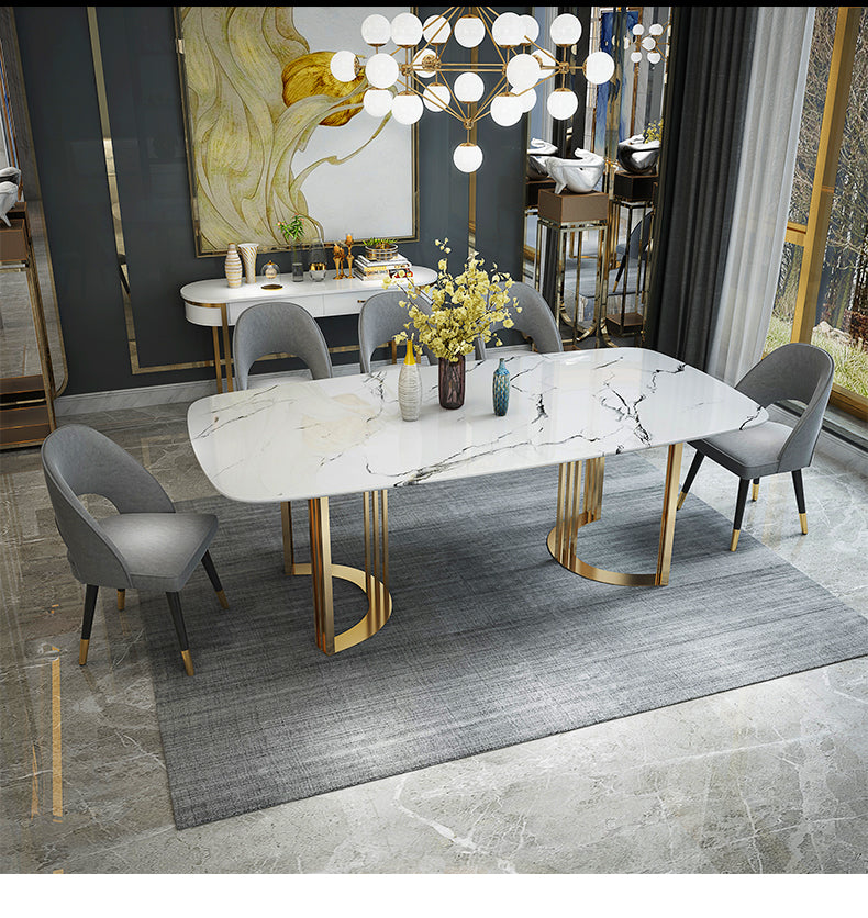 ESF Furniture - 131 Silver Marble 9 Piece Dining Room Set w-1ext in Silver - 131DININGTABLESS-9SET ESF Furniture