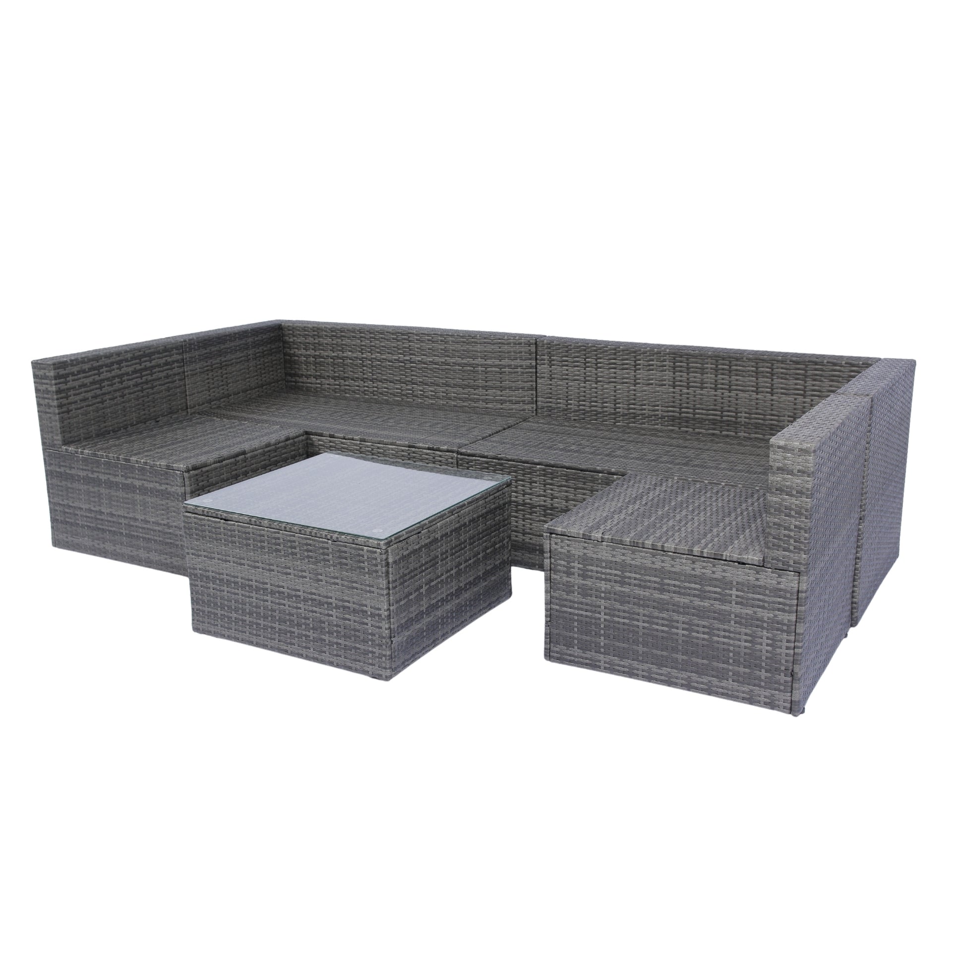 5 Pieces PE Rattan sectional Outdoor Furniture Cushioned U Sofa set with 2 Pillow Grey wicker + Black Cushion House to Home Furnishings LLC