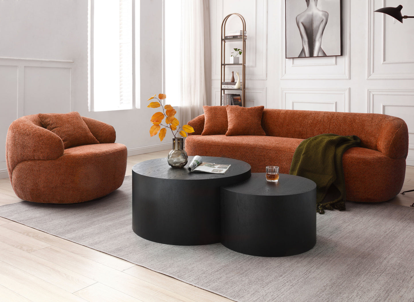 360° Swivel Mid Century Modern Curved Sofa, 1-Seat Cloud couch Boucle sofa Fabric Couch, Orange House to Home Furnishings LLC