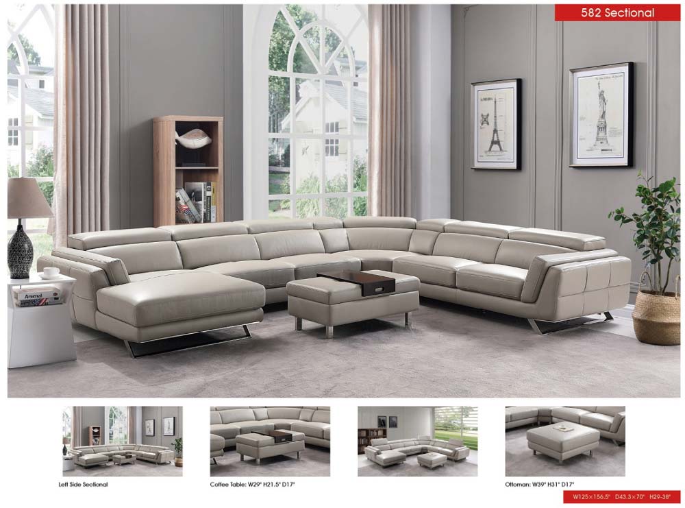 ESF Furniture - Sectional Left in Light Grey - 582-Sectional Left ESF Furniture