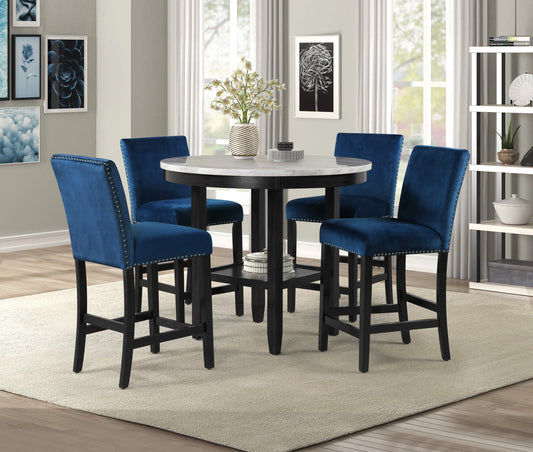 Lennon Royal Blue Round Counter Height Dining Set Crown Mark