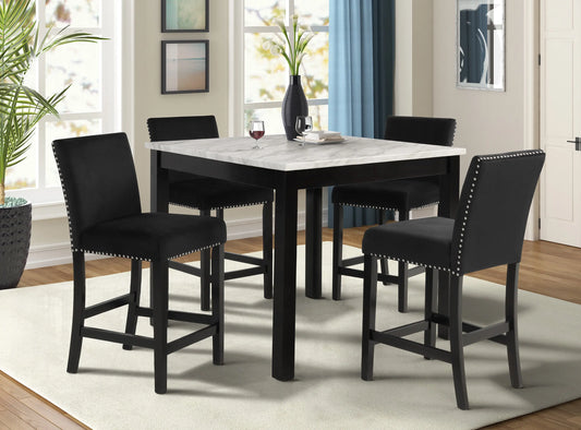 Lennon Black/White Velvet 5-Piece Counter Height Dining Set Crown Mark