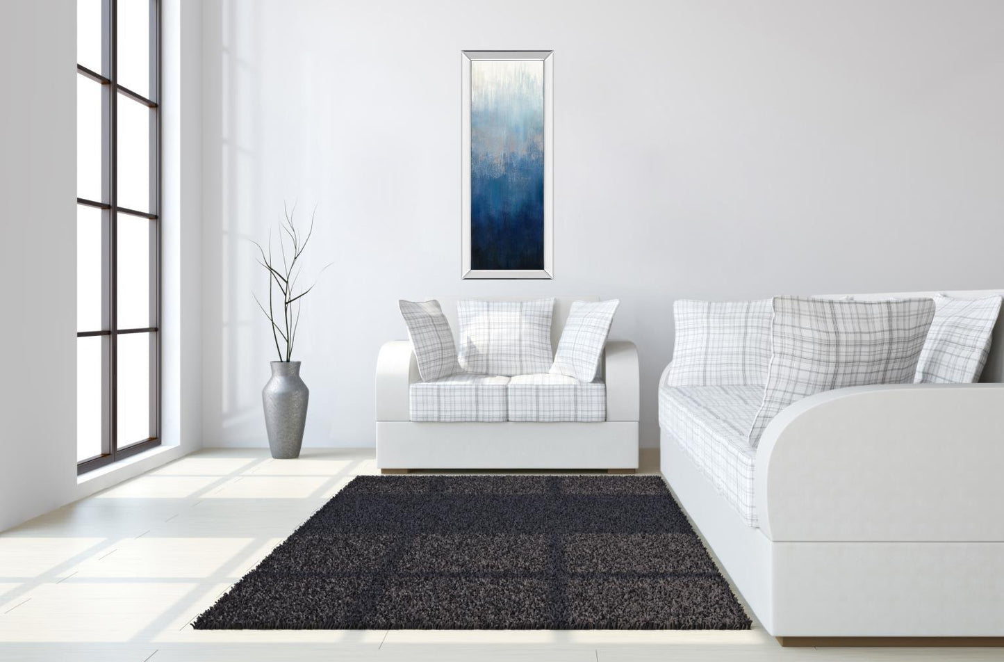 Silver Wave II By Silvia Vassileva - Mirrored Frame Wall Art - Blue Classy Art