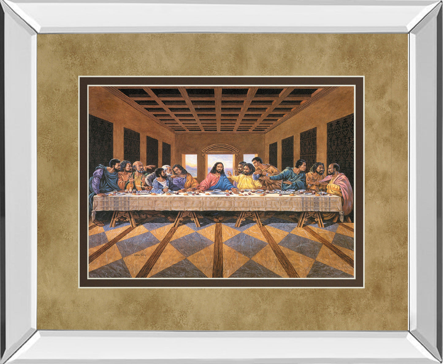 Last Supper (African American) - Mirror Framed Print Wall Art - Dark Brown Classy Art
