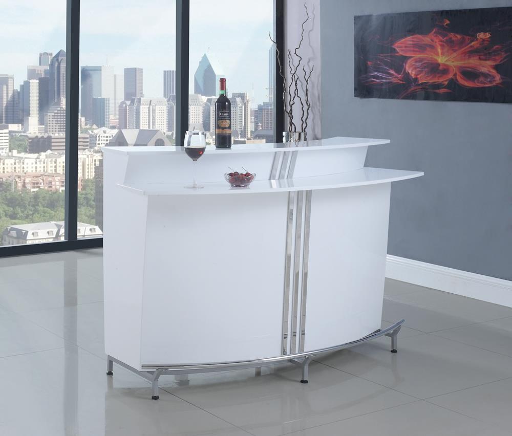 G180239 Contemporary White Bar Unit With Stemware Racks Coaster Z2 Premium