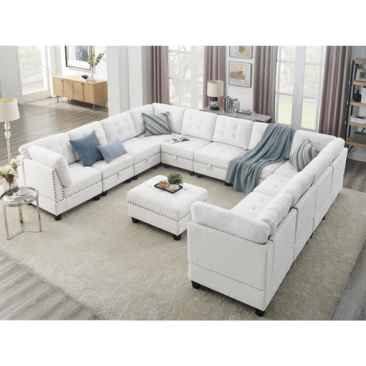 U shape Modular Sectional Sofa,DIY Combination,includes Seven Single Chair, Four Corner and One Ottoman,Ivory