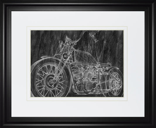 34x40 Motorcycle Mechanical Sketch II By Ethan Harper - Black Classy Art