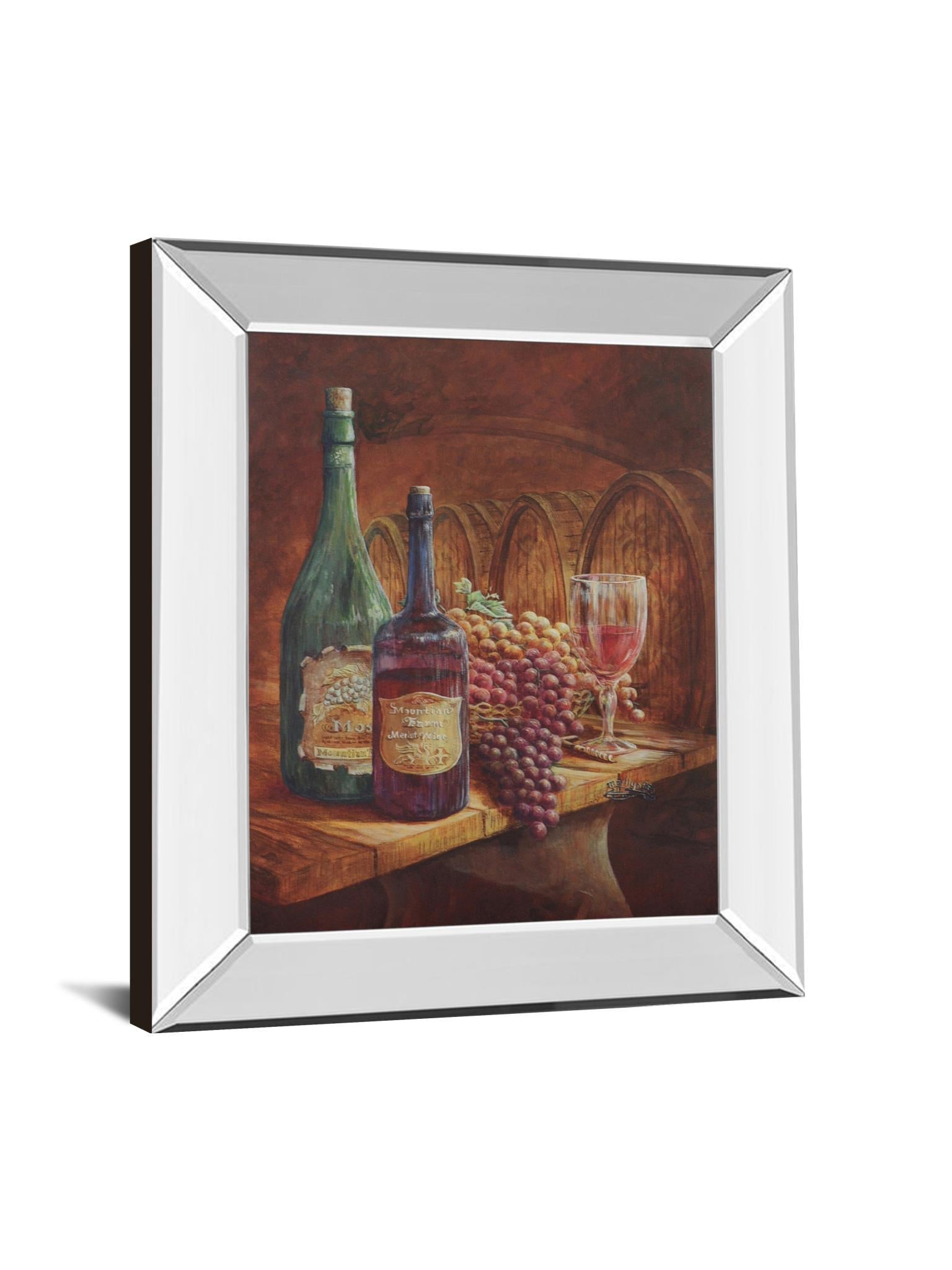 Vintage Wine IV - Mirror Framed Print Wall Art - Dark Brown Classy Art