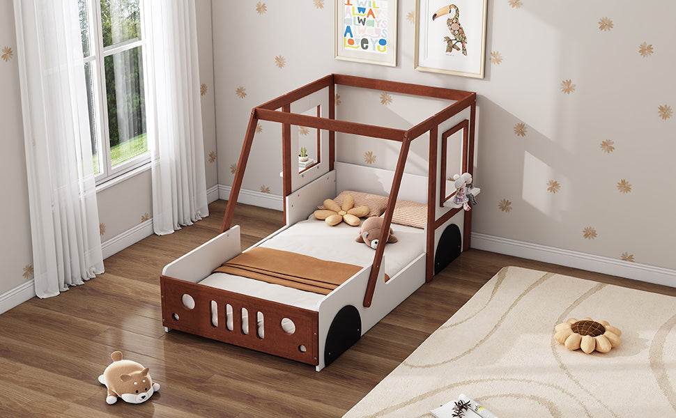 Fun Play Design Twin Size Car Bed, Kids Platform Bed in Car-Shaped for Kids Boys Girls Teens,White+ Orange House to Home Furnishings LLC