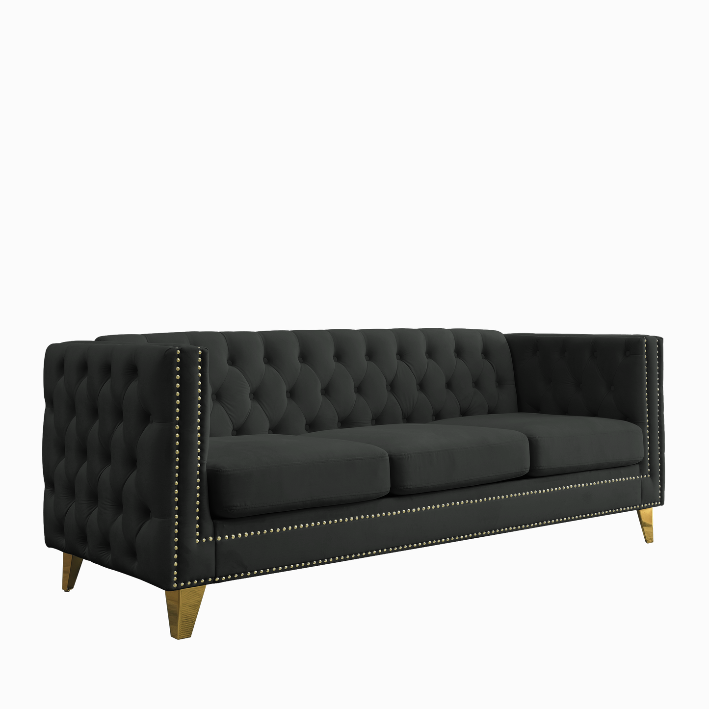 {Contact us for 3D modeling} Velvet Sofa for Living Room,Buttons Tufted Square Arm Couch, Modern Couch Upholstered Button and Metal Legs, Sofa Couch for Bedroom, Black Velvet(W834S00022) House to Home Furnishings LLC