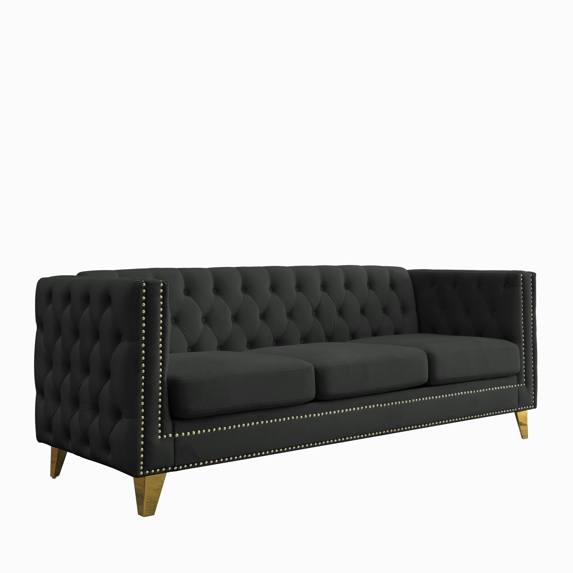 {Contact us for 3D modeling} Velvet Sofa for Living Room,Buttons Tufted Square Arm Couch, Modern Couch Upholstered Button and Metal Legs, Sofa Couch for Bedroom, Black Velvet(W834S00022) House to Home Furnishings LLC