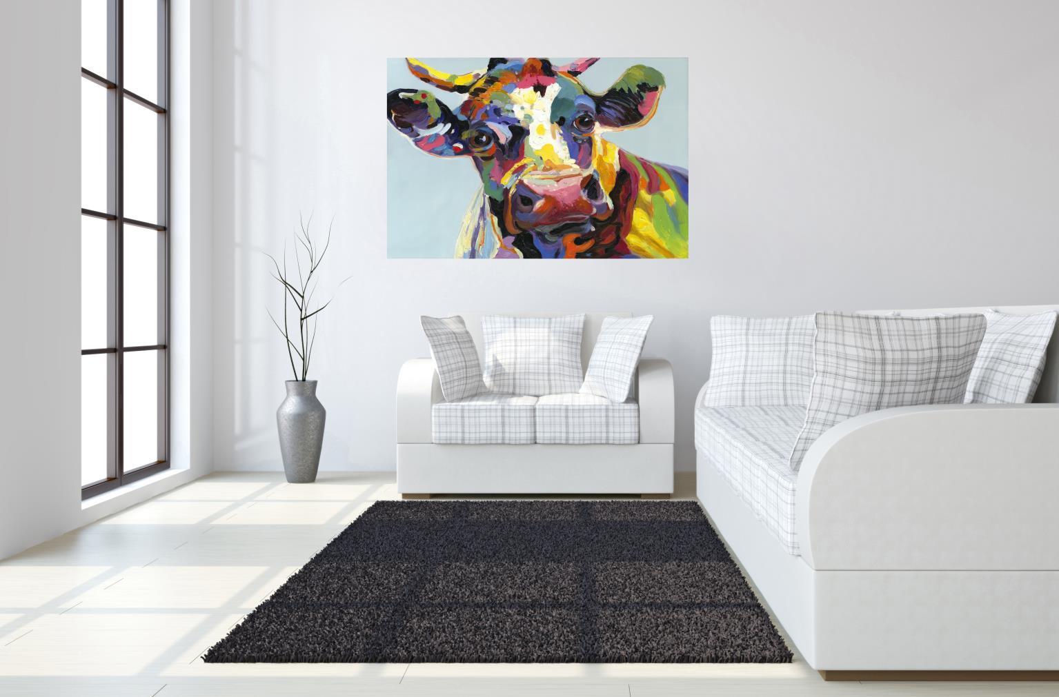 Temp Glass With Foil - Abstract Cow - Blue Classy Art