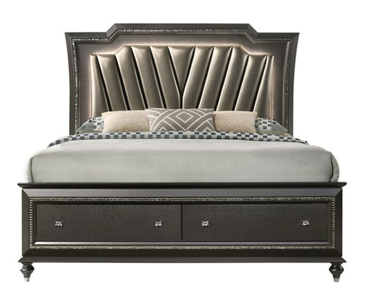 Acme Furniture Kaitlyn LED Headboard Queen Storage Bed in Metallic Gray 27280Q ACME East