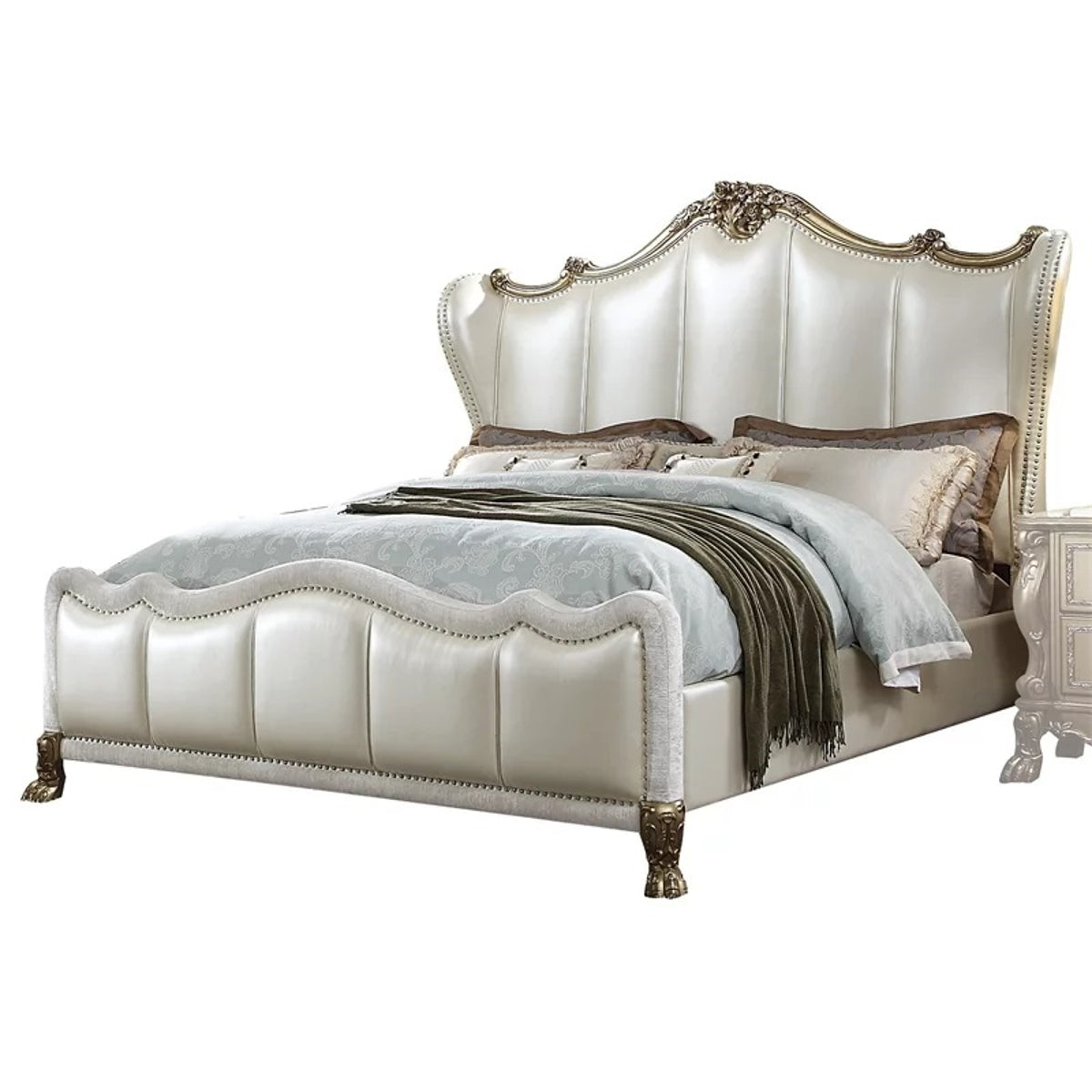 Acme Furniture Dresden II King Bed in Pearl White PU & Gold Patina 27817EK ACME East