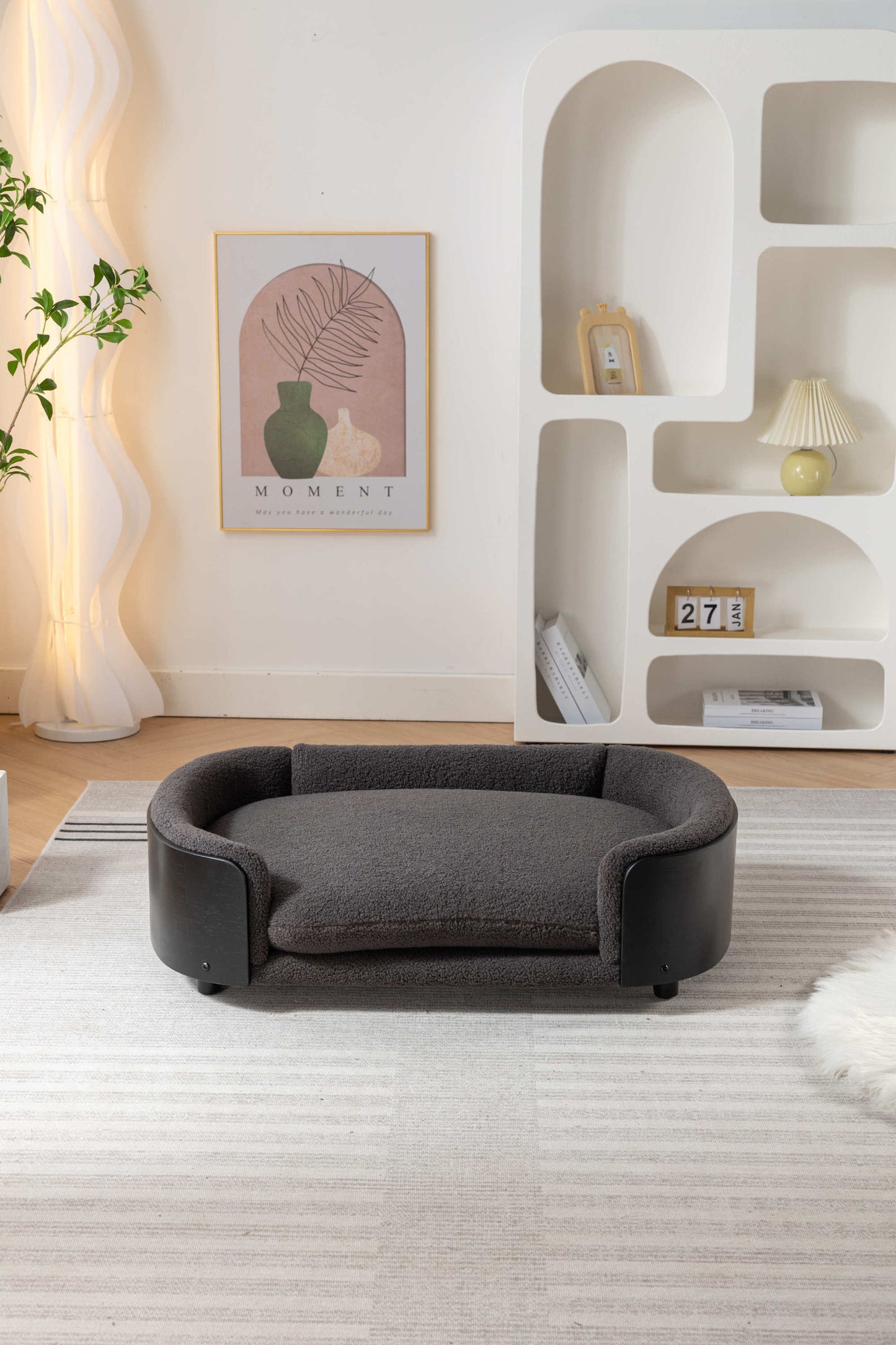 Scandinavian style Elevated Dog Bed Pet Sofa With Solid Wood legs and Black Bent Wood Back, Cashmere Cushion,Large Size House to Home Furnishings LLC