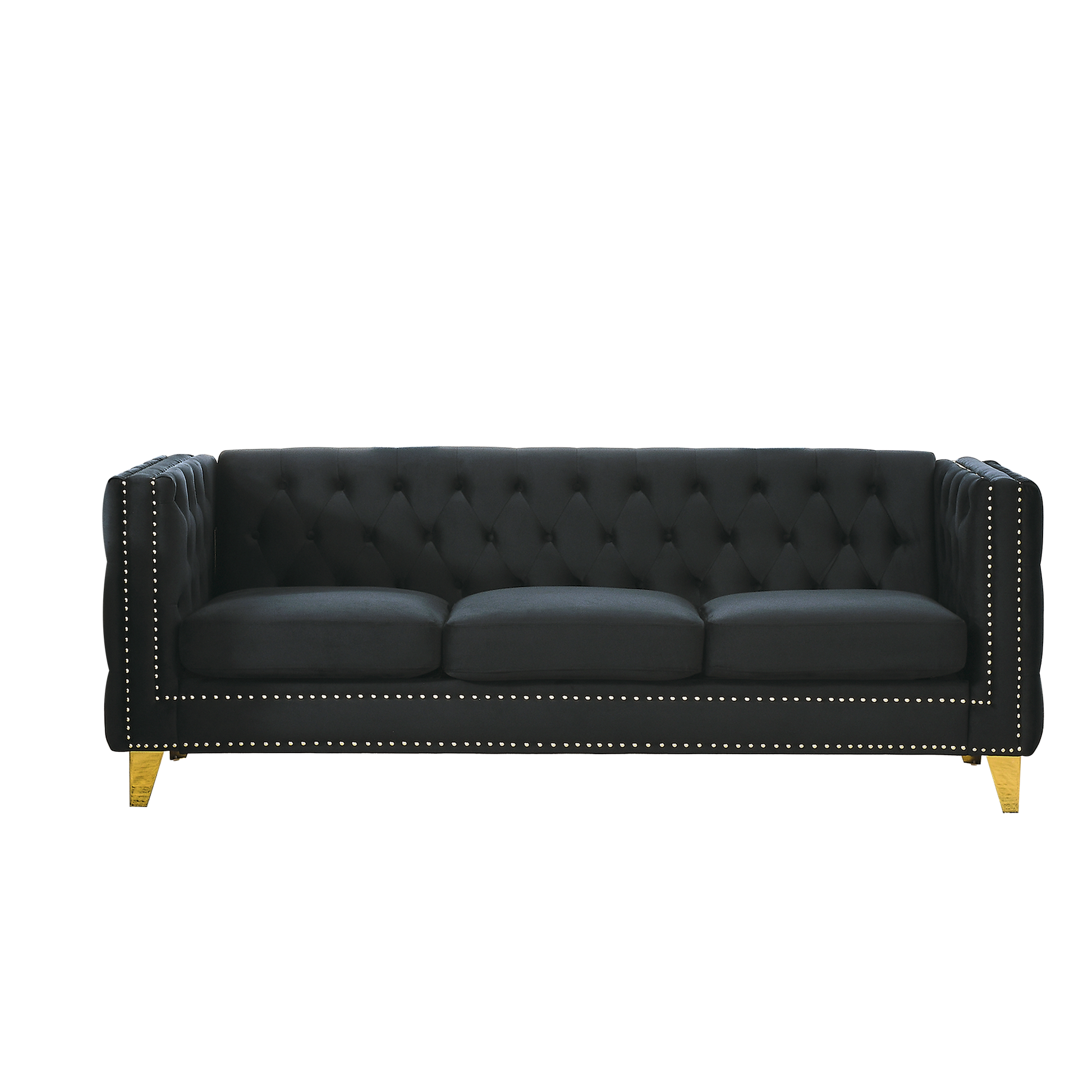 {Contact us for 3D modeling} Velvet Sofa for Living Room,Buttons Tufted Square Arm Couch, Modern Couch Upholstered Button and Metal Legs, Sofa Couch for Bedroom, Black Velvet(W834S00022) House to Home Furnishings LLC