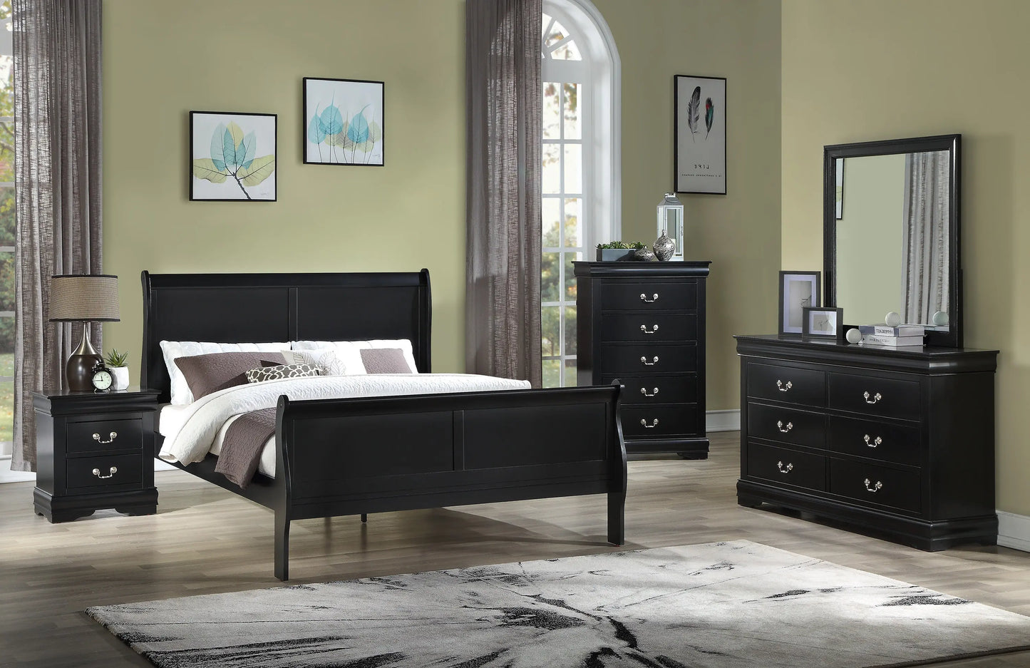 Louis Philip Black Full Sleigh Bed Crown Mark