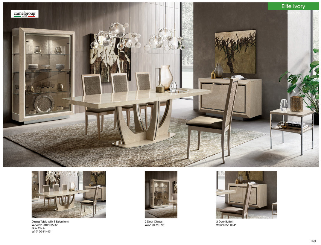 ESF Furniture - Elite Ivory with Ambra 8 Piece Dining Room Set w-1ext - ELITE2DRBUFFETIVORY-8SET ESF Furniture