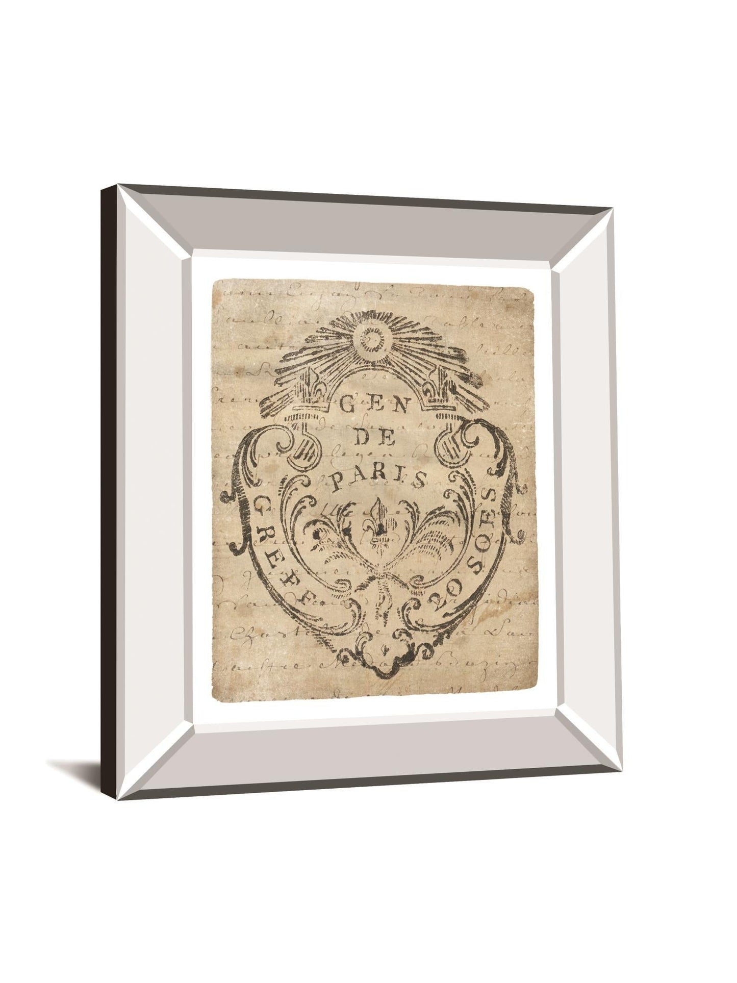 Letter Crest IIa Vintage V2 By Wild Apple Portfolio - Mirror Framed Print Wall Art - Beige Classy Art