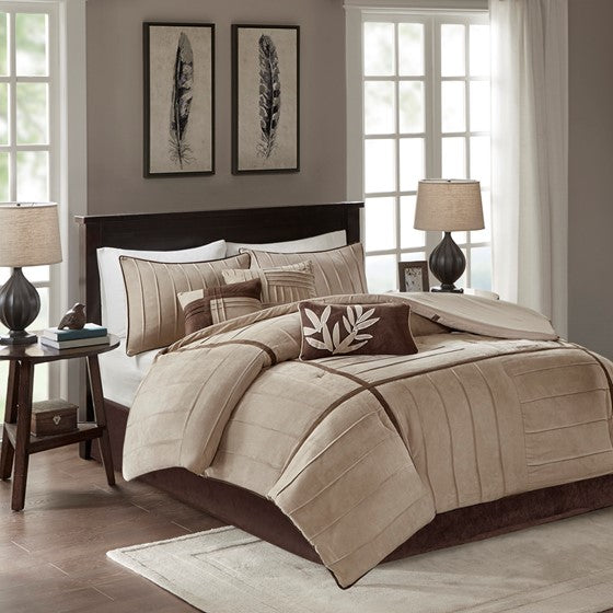 7 Piece Comforter Set Beige Olliix.com