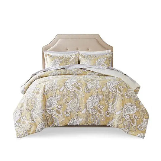 Paisley Print 9 Piece Comforter Set with Sheets Wheat Queen Olliix.com