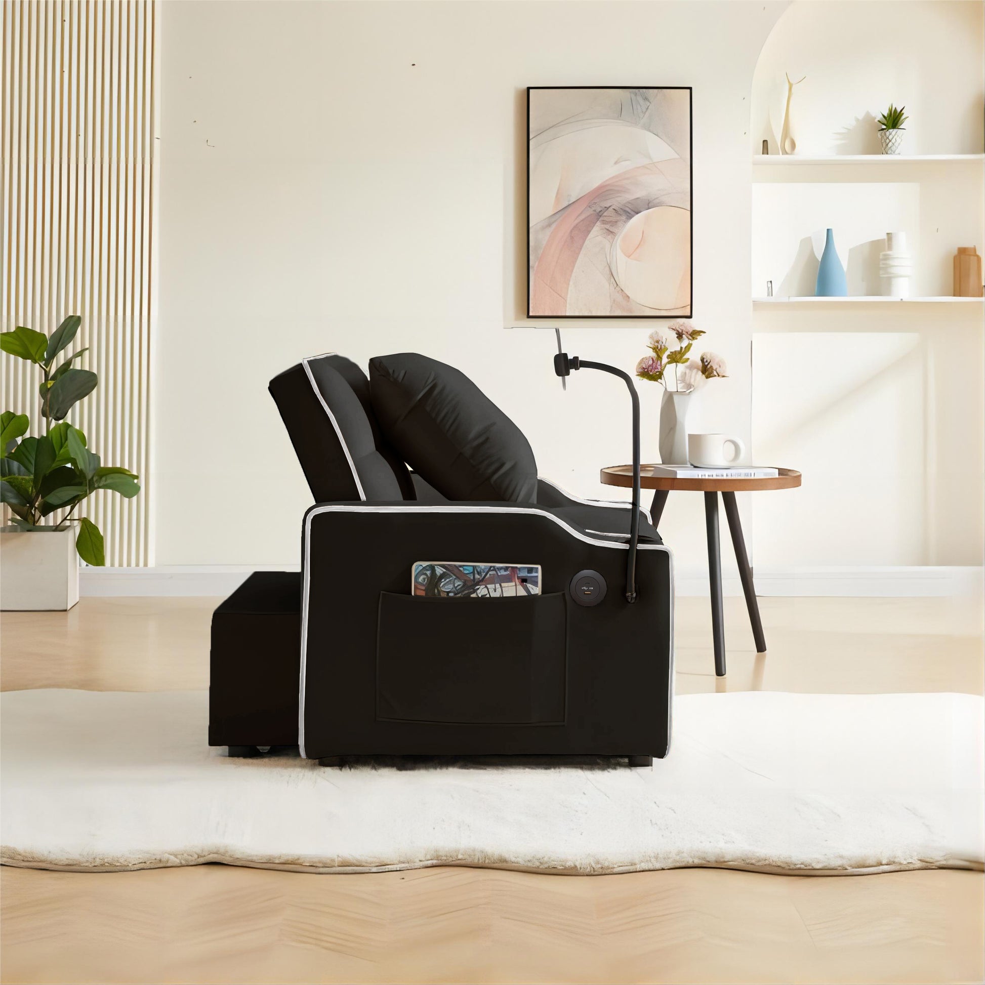 3-in-1 Sofa Bed, Convertible Sleeper Chair Sofa Bed Adjustable Pull Out Sleeper Chair Bed Multi-Pockets Folding Sofa Bed for Living Room Bedroom Small Space (Black) House to Home Furnishings LLC