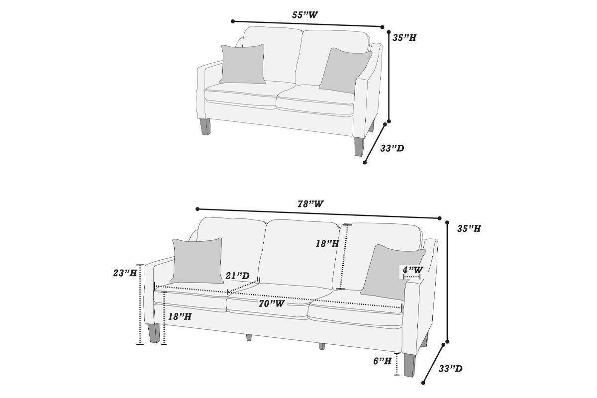 2pc Sofa Set Sofa And Loveseat Living Room Furniture Grey Blended Chenille Cushion Couch w Pillows House to Home Furnishings LLC