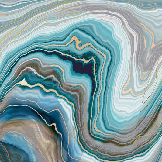 Floating Tempered Glass With Foil Magic Lines - Blue Classy Art