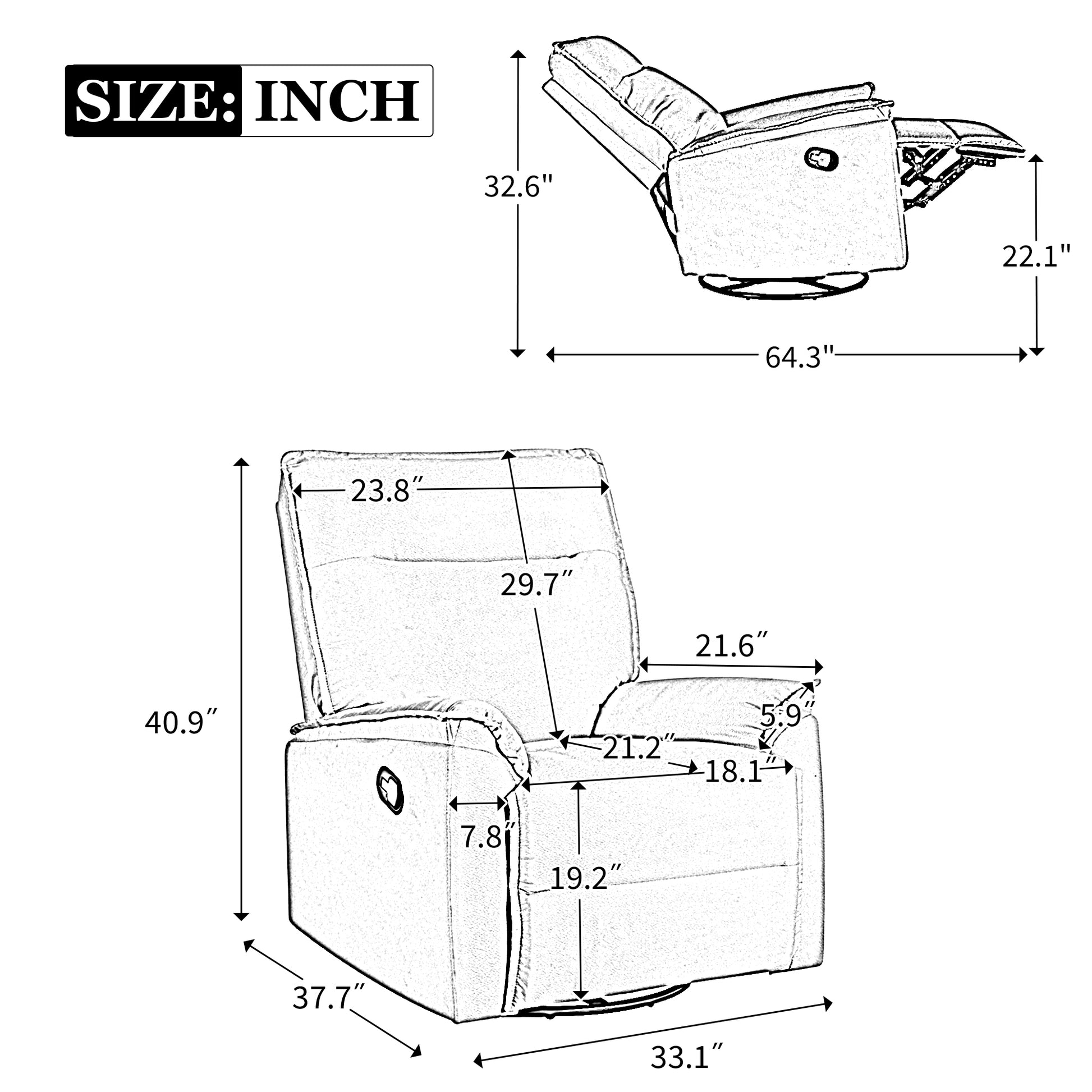 360° Degree Swivel Upholstered Manual Recliner Chair Theater Recliner Sofa Nursery Glider Rocker for Living Room, Grey House to Home Furnishings LLC