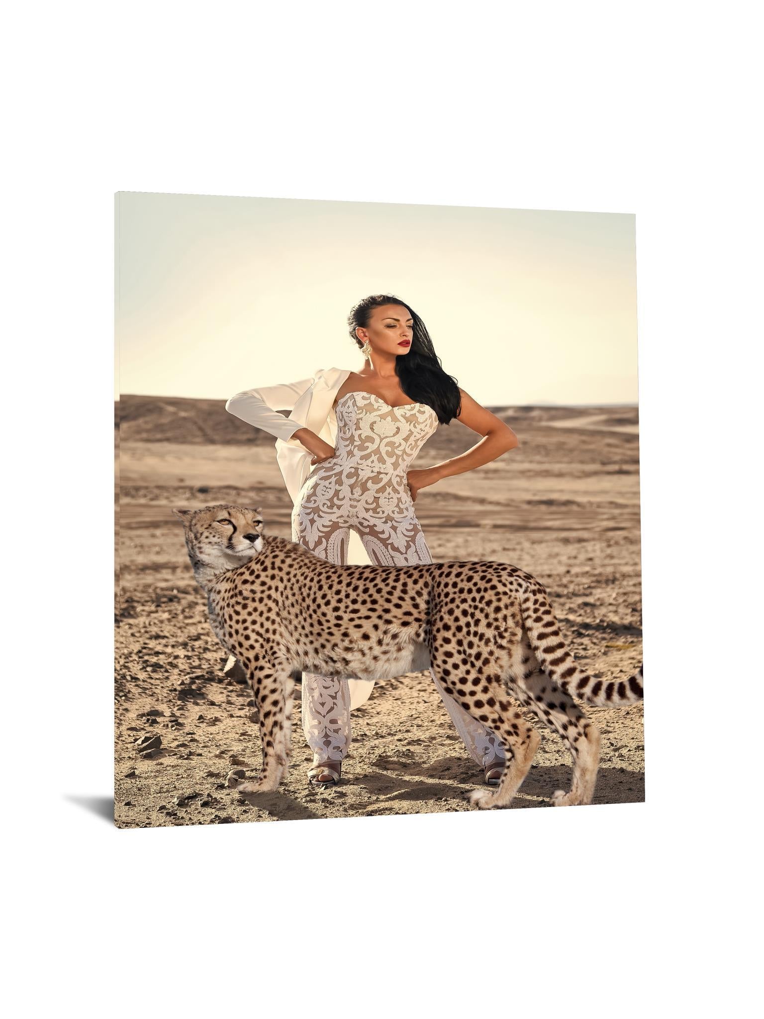 Tempered Glass With Foil - Cheetah Girl - Beige Classy Art