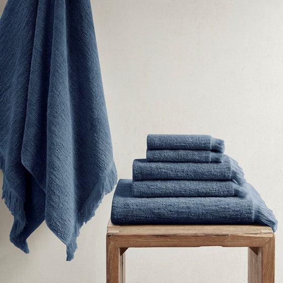 Cotton Dobby Slub 6 Piece Towel Set Navy Olliix.com