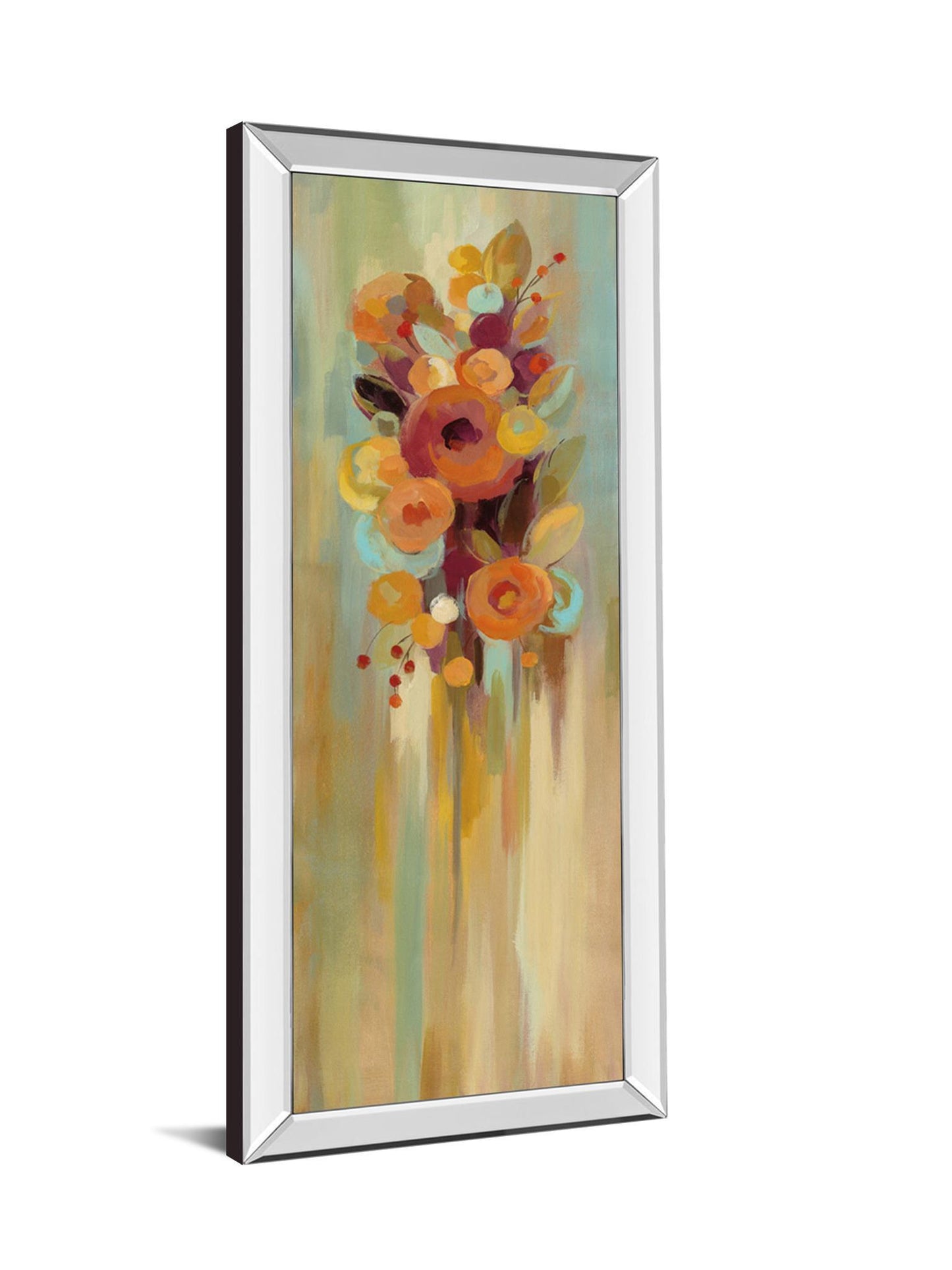 Tall Autumn Flowers I By Silvia Vassileva - Mirrored Frame Wall Art - Light Brown Classy Art